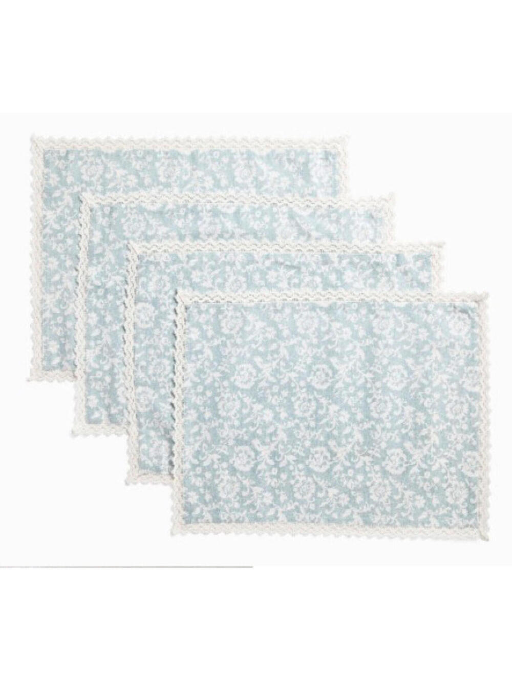 NWT Nicole Miller Set of 4 Blue Angelica Print Placemats White Lace India 14x19